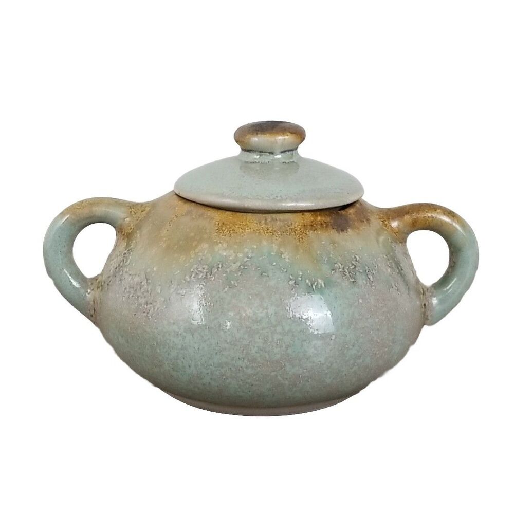 VTG Pigeon River Pottery Lidded Sugar Bowl Drip Glaze Great Smoky Mountains PRP